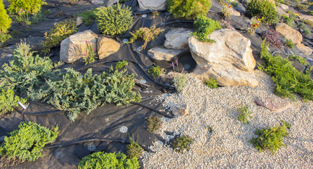 The use of marble chips and boulders in the creation of the Japanese garden of stones .の写真素材