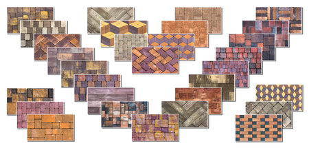 Collage sample of concrete paving slab for laying tracks.