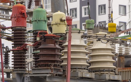 Electrical power transformer in high voltage substationの写真素材