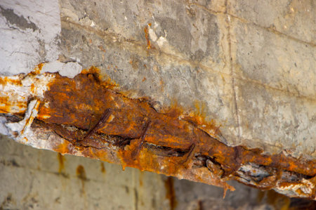 Damaged bridge support close - up transportatin concrete close up