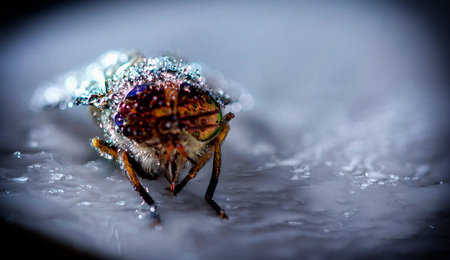 Goat in drops of water on a light background. Macro photo backgroundの写真素材