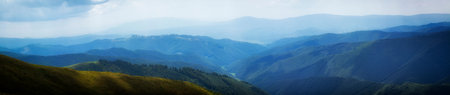 A blue haze on the horizon in the mountains, Ukrainian carpathians