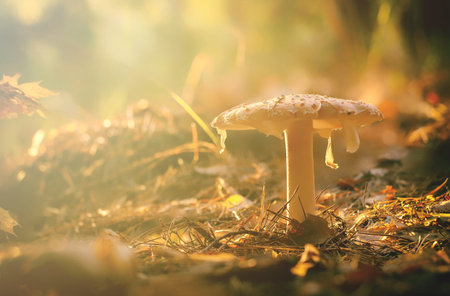 Amanita muscaria fly agaric red mushrooms with white spots in grass.の写真素材