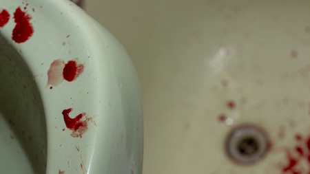 Kitchen sink with blood for halloween close upの写真素材