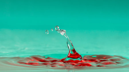 Drops of rain fall into the water, selective focus close up