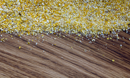 Cleared millet on a wooden background top wiewの写真素材