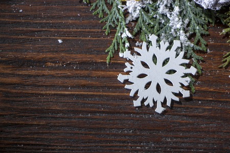 New Year's background with gifts, conifer branches. Copy spaceの写真素材