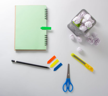 School and office supplies. Top view. on white background with copy space. Background