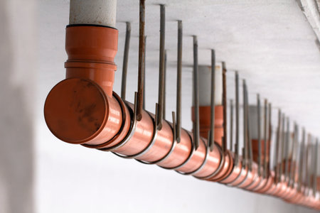 Red plastic, on metal spikes mounted on a concrete wall Close up