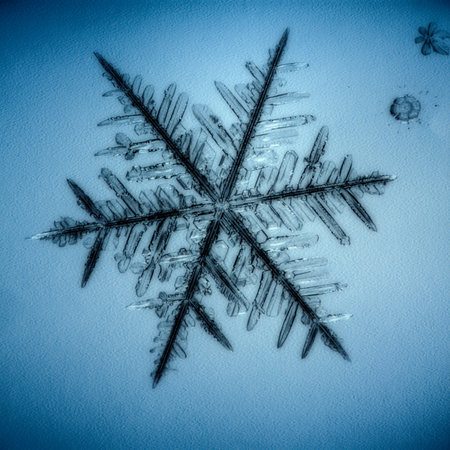 Beautiful snow flake on light blue background close-up
