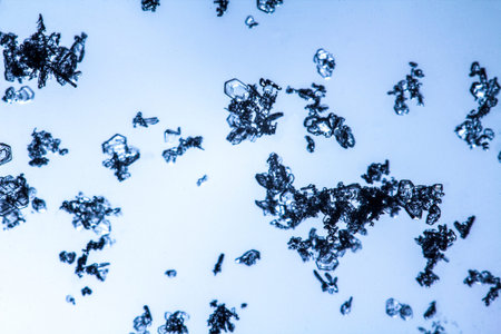 Beautiful snow flake on light blue background close-up