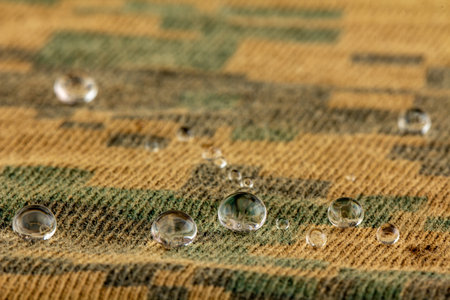 Water droplets on moisture resistant fabric Close up