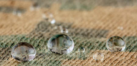 Water droplets on moisture resistant fabric Close upの写真素材