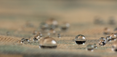Water droplets on moisture resistant fabric Close upの写真素材