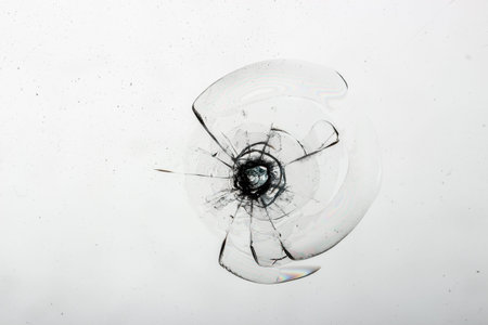 Cracked glass on a white background close up