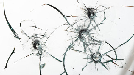 Cracked glass on a white background close up
