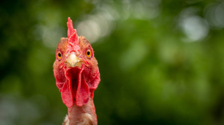 Rooster, in the pen-chicken's head close up.の写真素材