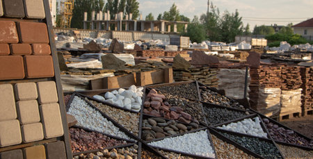 Pallets with natural facing stone and cobblestones Score
