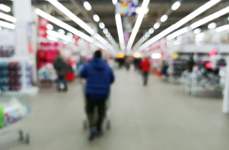 Supermarket store blur background with bokeh,defocused light in store.