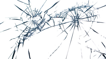 Cracked glass on a white background close up