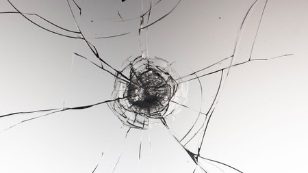 Cracked glass on a white background close up