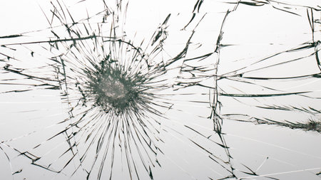 Cracked glass on a white background close up