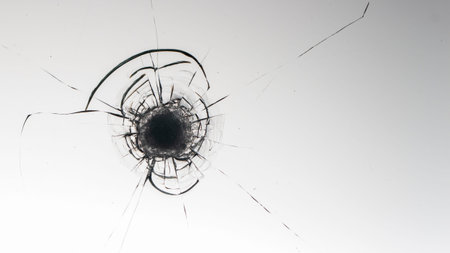 Cracked glass on a white background close upの写真素材