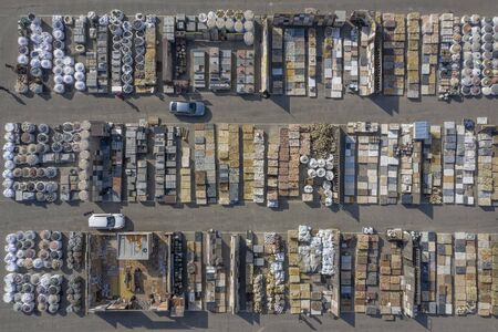 Shop with a large assortment of natural decorative stone. Top view.の写真素材