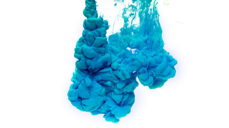 Blue paint in water on a white background. Element for design.