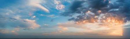 Panorama, cloudy sky at sunset. Pink clouds.の写真素材