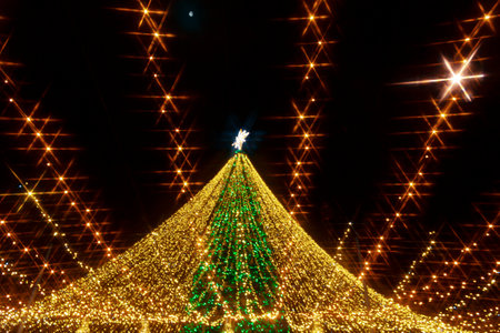 Christmas tree. The main Christmas tree of Ukraine on Sofiyivska Square. View from the droneの写真素材