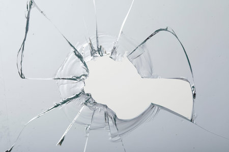 Cracks on the glass on a white background. Broken window.