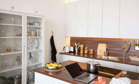 Modern bright kitchen in Art Nouveau style, in a clean interior.の写真素材