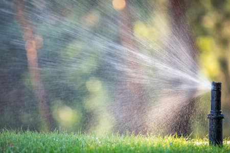 Nozzle automatic lawn watering macro close upの写真素材