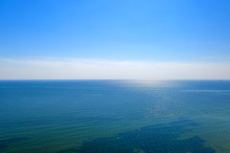 Blue sky and sea. Wonderful seascape. Drone view.の写真素材