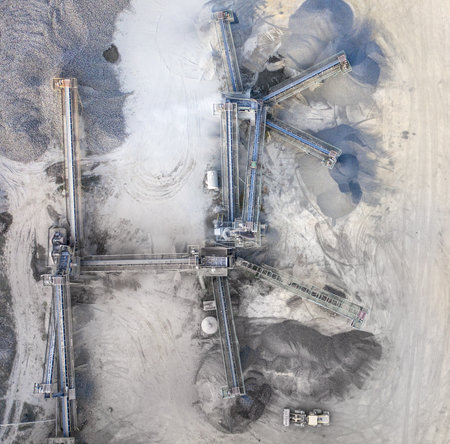 Large factory for the production of stone, granite or basalt crumbs, top view, asphalt plant.の写真素材