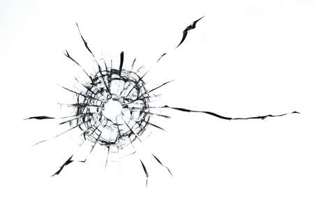 Black cracks from kulsi in glass on a white background. Macro.の写真素材