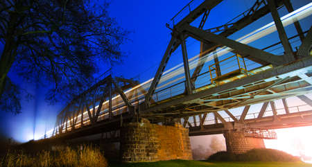 Night landscape, the train travels by rail.の写真素材