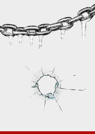 Melate chain icicle hole from a ball in the glass red lineの写真素材