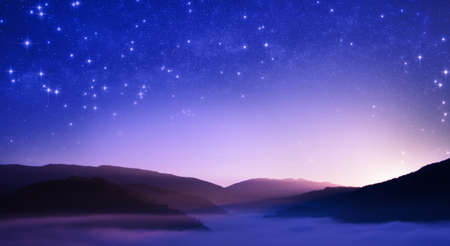 Wonderful autumn mountain landscape. Before dawn or after sunset.の写真素材