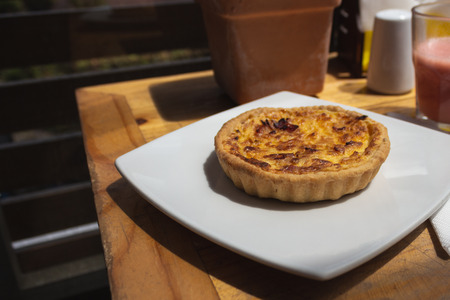 Quiche breakfast wood tableの写真素材