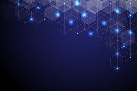 Hexagon dark blue background with glowing light effect,  technology and medical concept
