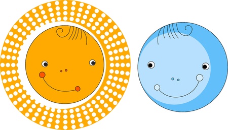 the sun and the moon in the form of positive charactersのイラスト素材