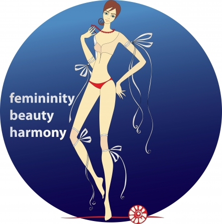 skinny girl is standing on a blue circleのイラスト素材