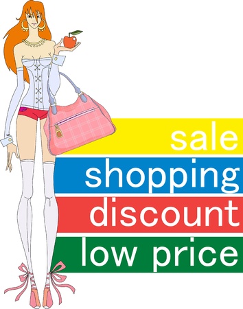 slim girl with a bag to make purchasesのイラスト素材