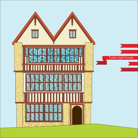 three-story Tudor style house with large windowsのイラスト素材