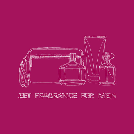 set of men's fragrances: beautician, cologne, lotion, eau de toiletteのイラスト素材