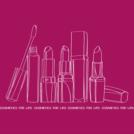 Cosmetics for Lips: applicator brush, lip gloss, lip balmのイラスト素材