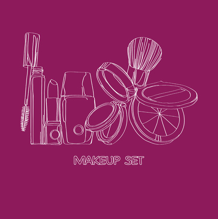 cosmetics Set  on a burgundy backgroundのイラスト素材