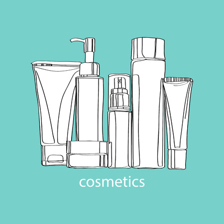 set of cosmetics in tubes and jarsのイラスト素材